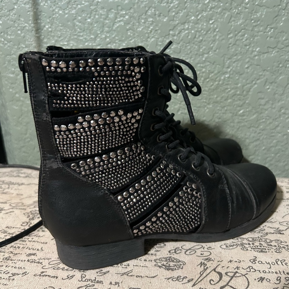 Black leather lace up combat boots with studs #punk #goth #biker